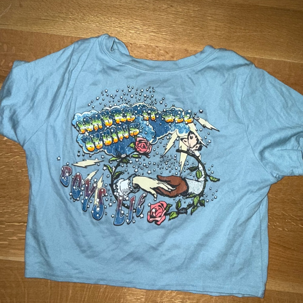 Boys Lie Sky Blue Angel Graphic Crop Top
